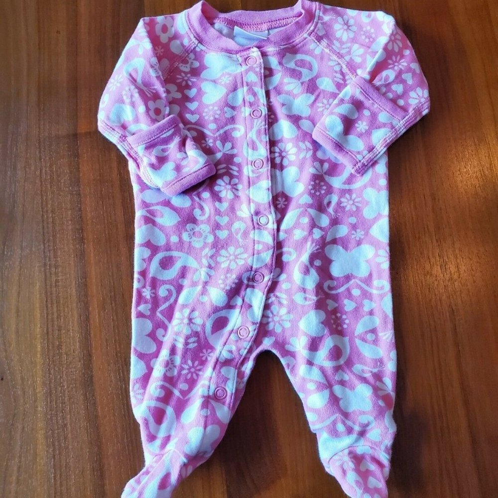 Hanna Andersson Pink and White Floral Sleeper, Newborn, 100% Organic Cotton
